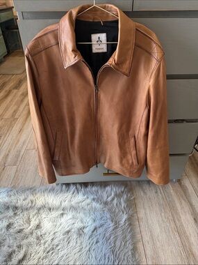 Men's Tan Leather Zip Jacket